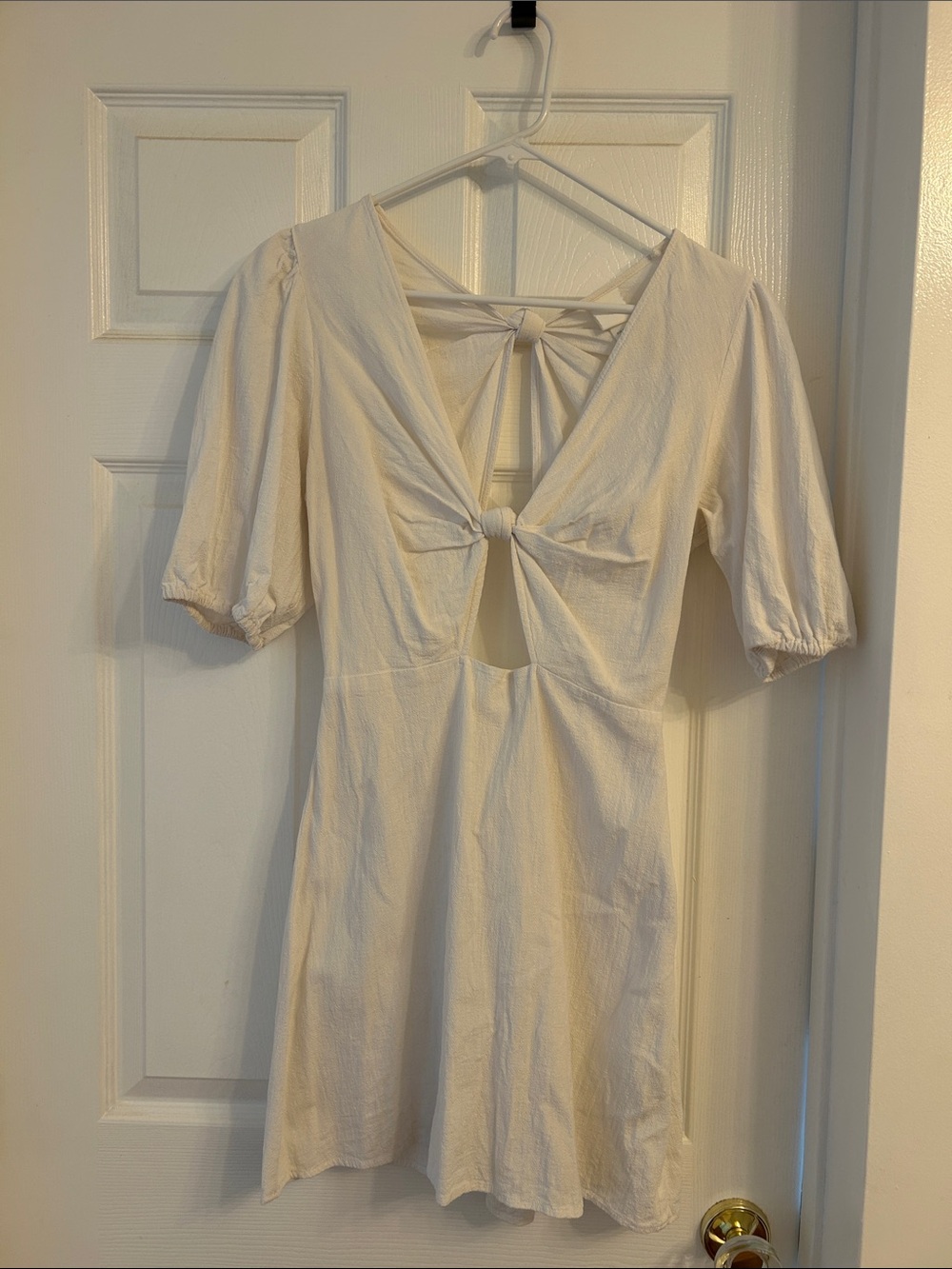H&M Cream Tie-Front V-Neck Mini Dress